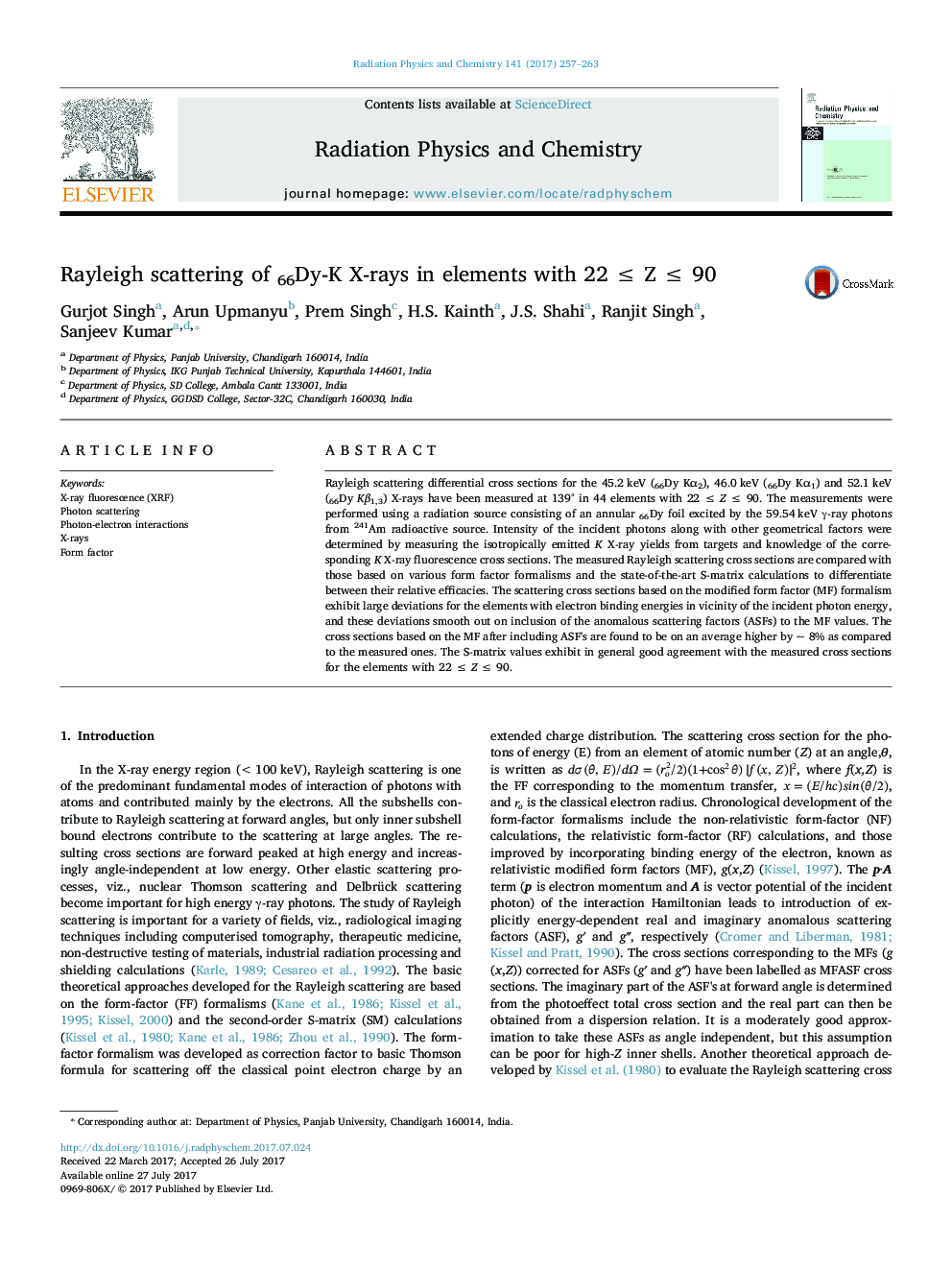 Rayleigh scattering of 66Dy-K X-rays in elements with 22 â¤ Z â¤ 90