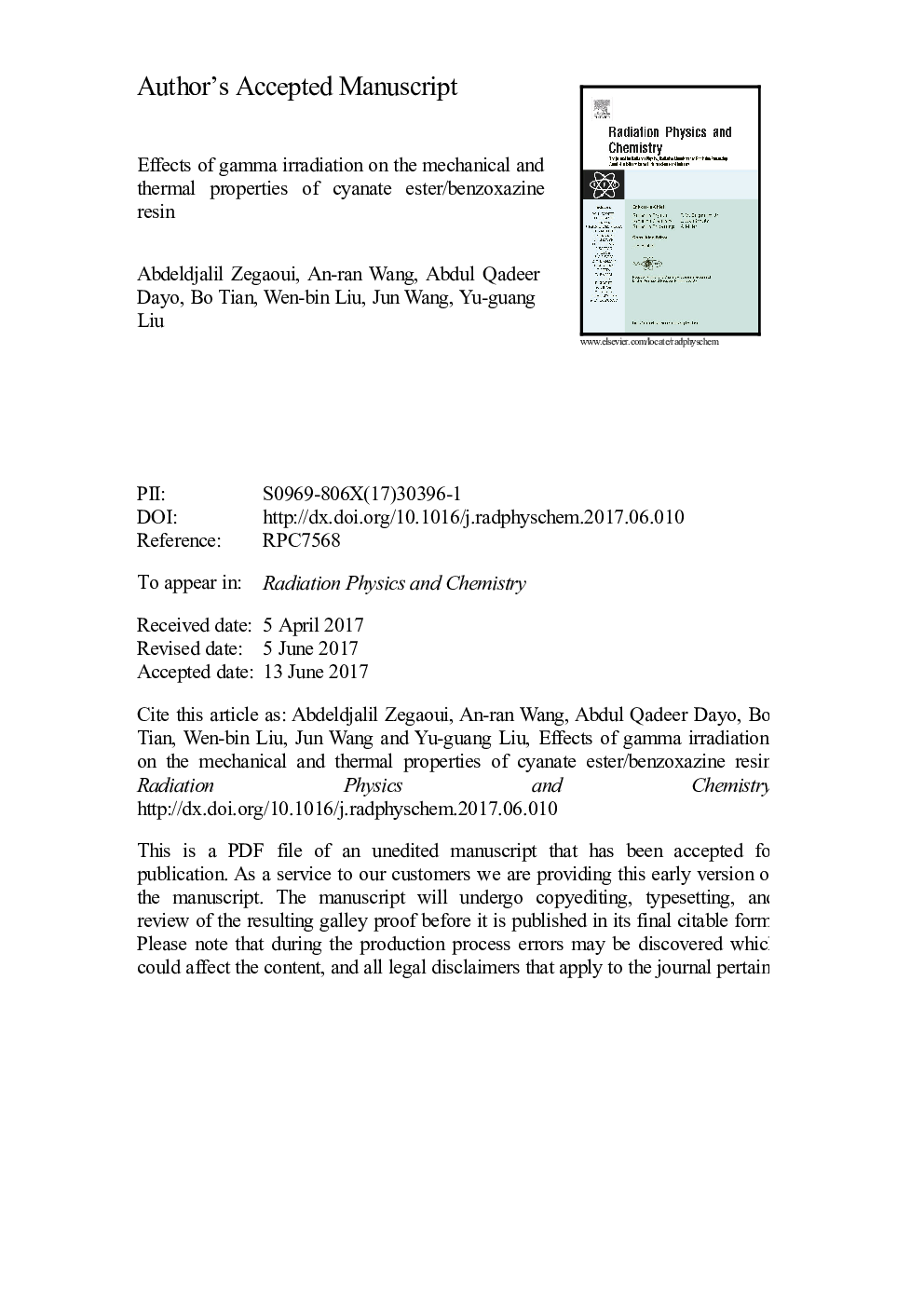 Effects of gamma irradiation on the mechanical and thermal properties of cyanate ester/benzoxazine resin