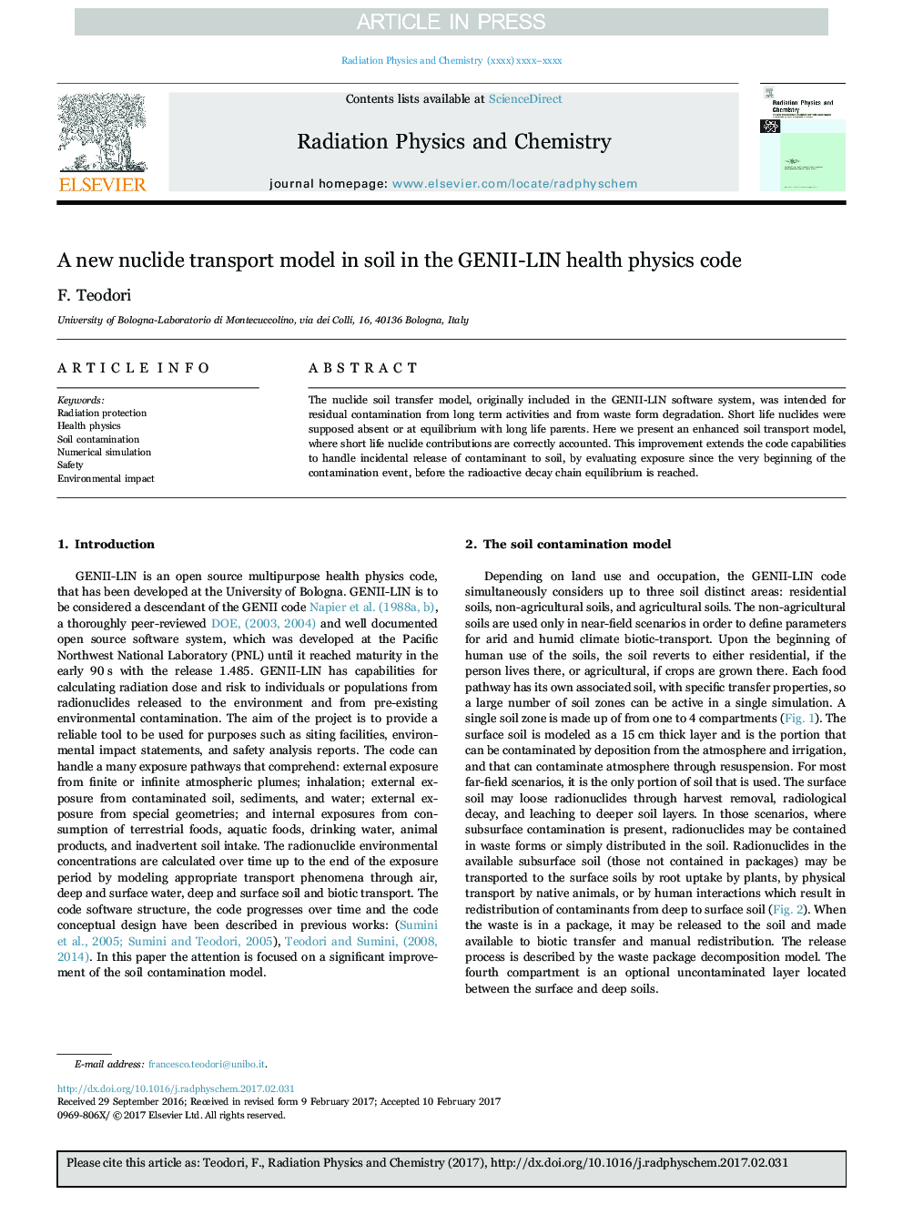 A new nuclide transport model in soil in the GENII-LIN health physics code