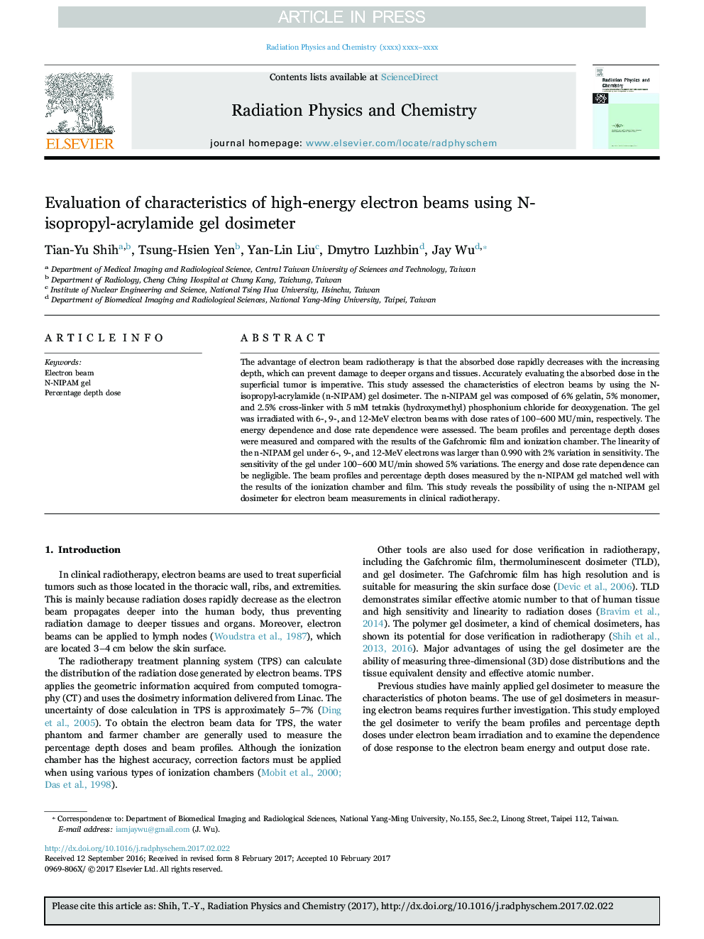 Evaluation of characteristics of high-energy electron beams using N-isopropyl-acrylamide gel dosimeter