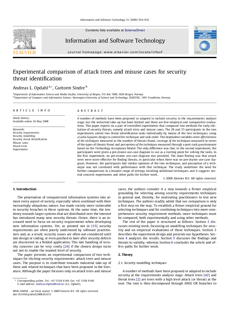 Experimental comparison of attack trees and misuse cases for security threat identification