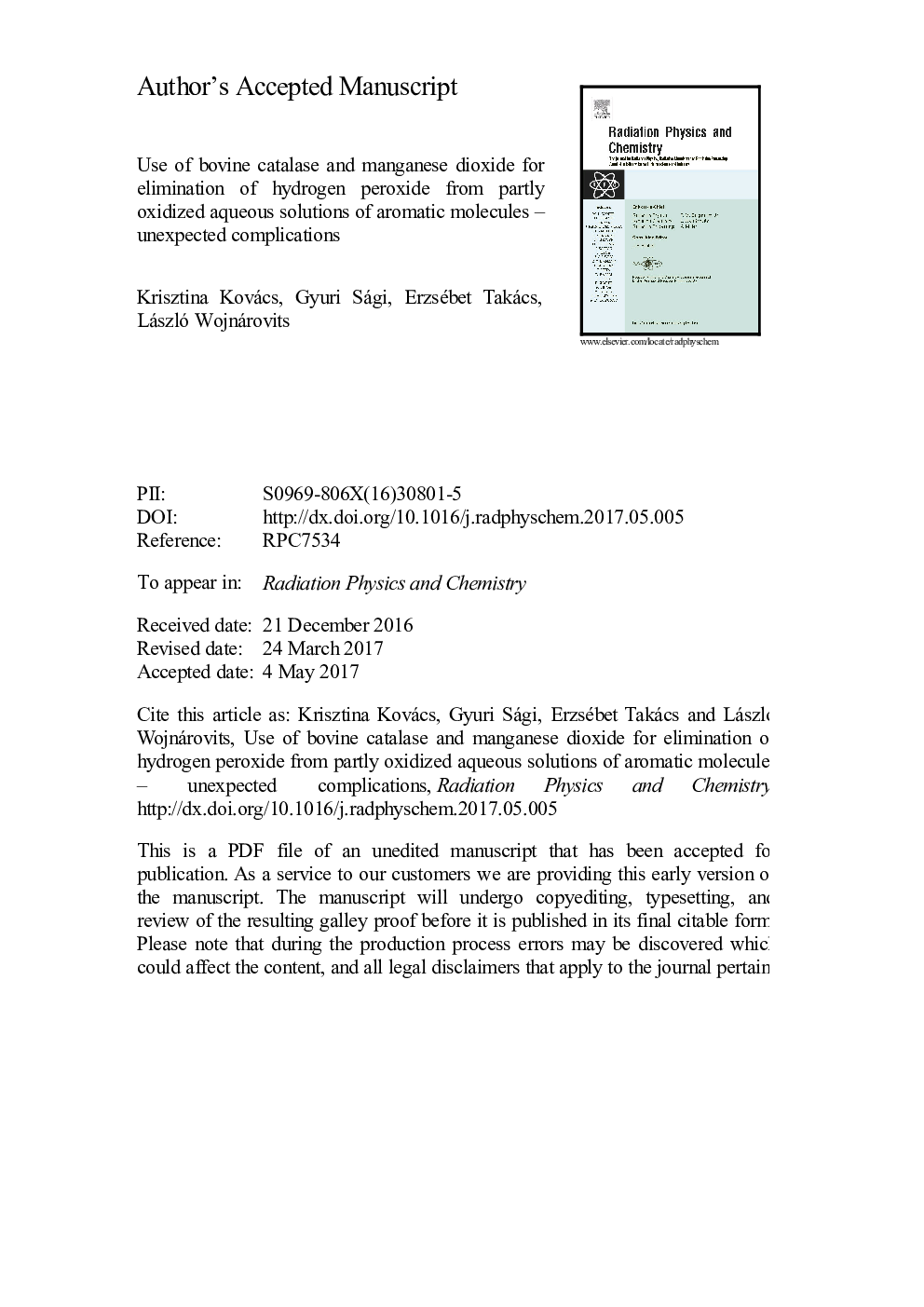 Use of bovine catalase and manganese dioxide for elimination of hydrogen peroxide from partly oxidized aqueous solutions of aromatic molecules - Unexpected complications