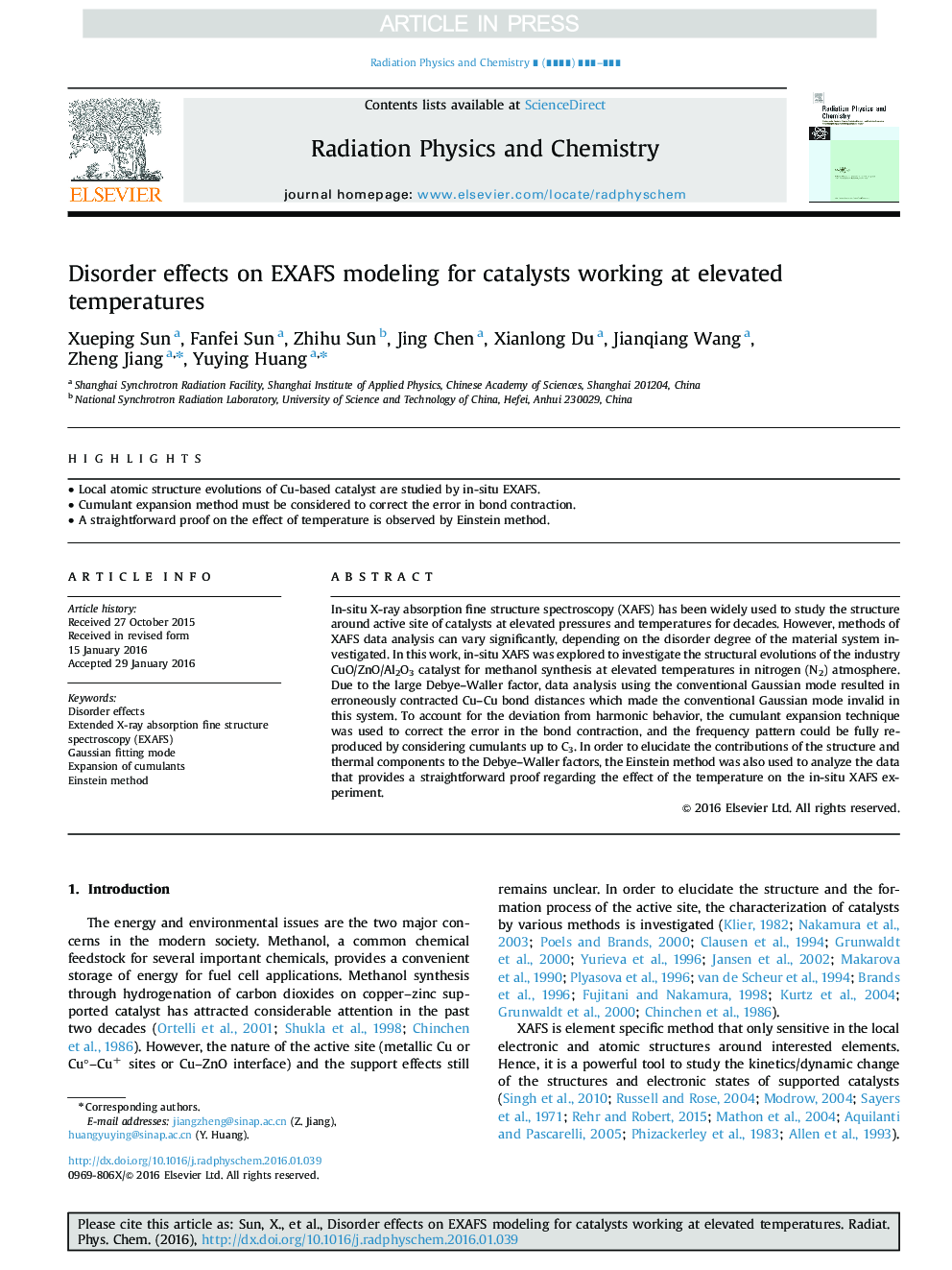 Disorder effects on EXAFS modeling for catalysts working at elevated temperatures