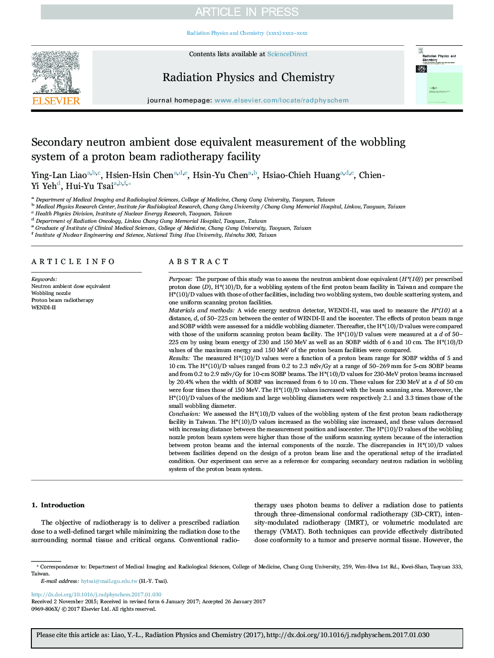 Secondary neutron ambient dose equivalent measurement of the wobbling system of a proton beam radiotherapy facility