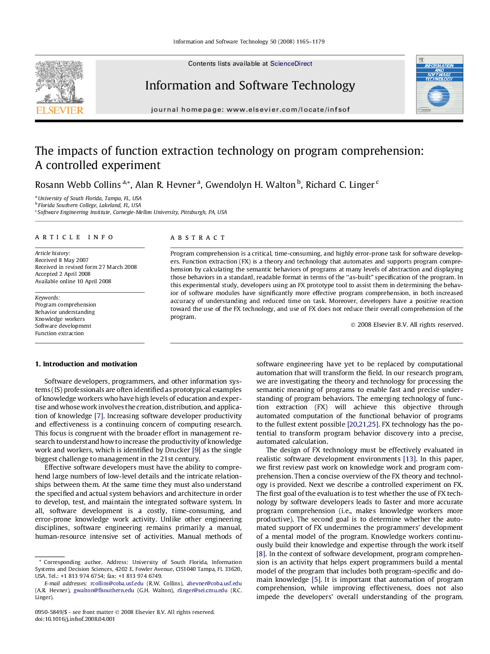 The impacts of function extraction technology on program comprehension: A controlled experiment