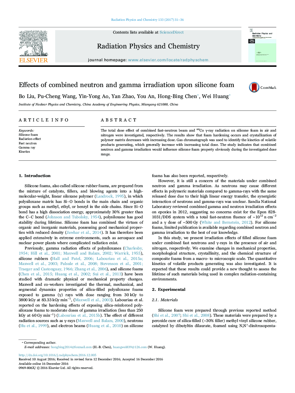 Effects of combined neutron and gamma irradiation upon silicone foam