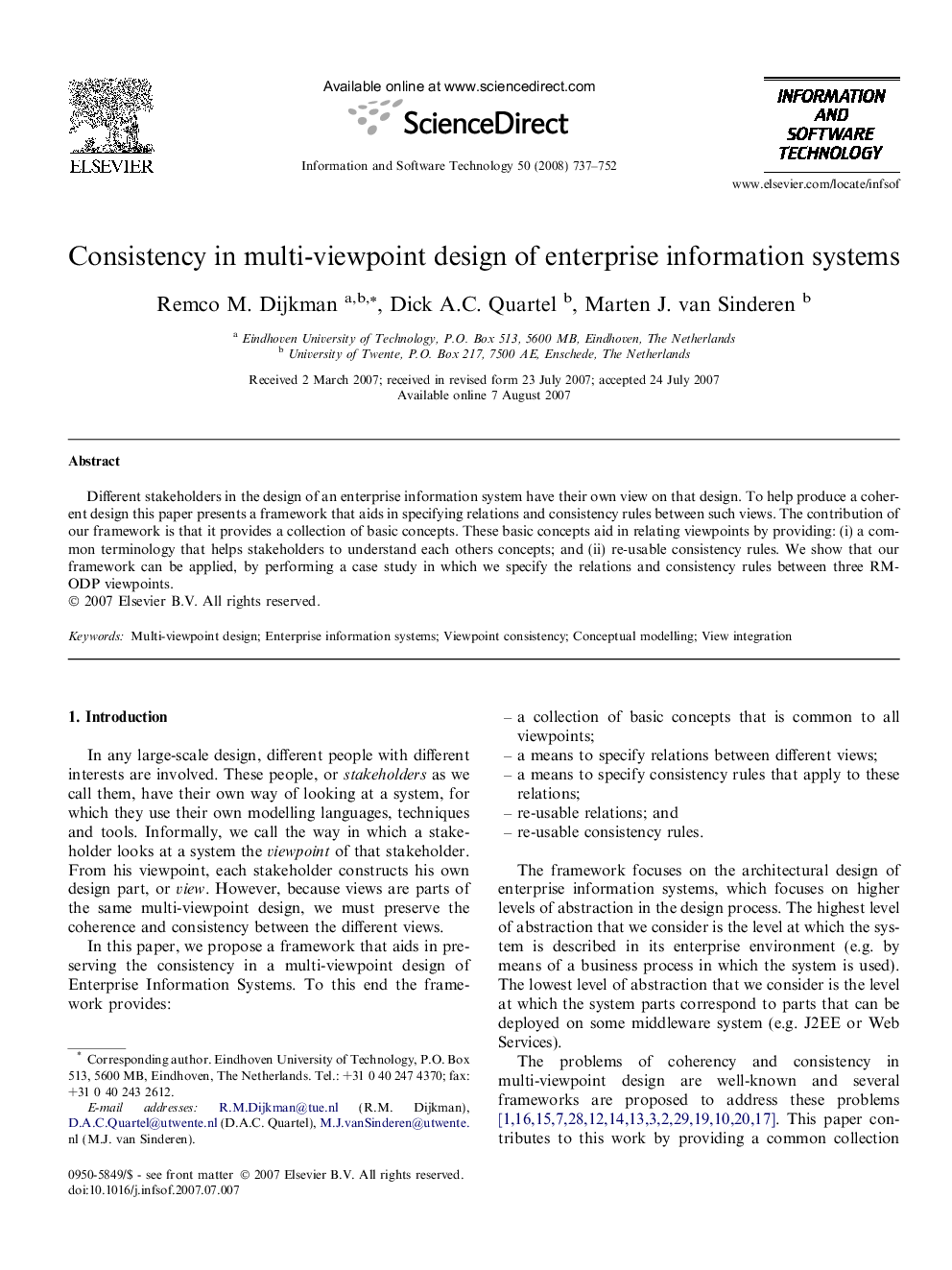 Consistency in multi-viewpoint design of enterprise information systems