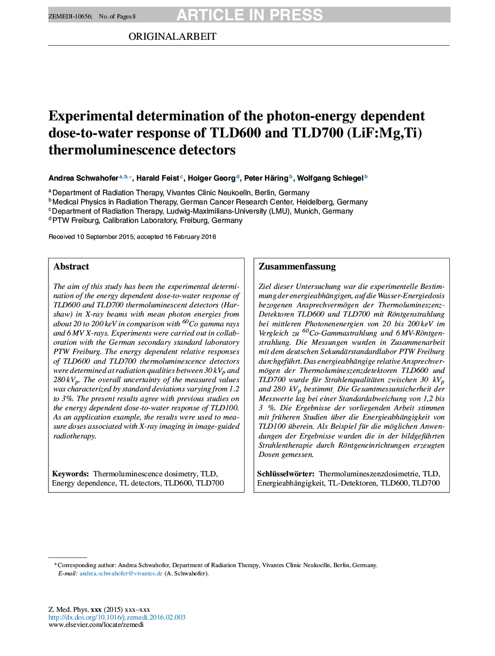 Experimental determination of the photon-energy dependent dose-to-water response of TLD600 and TLD700 (LiF:Mg,Ti) thermoluminescence detectors