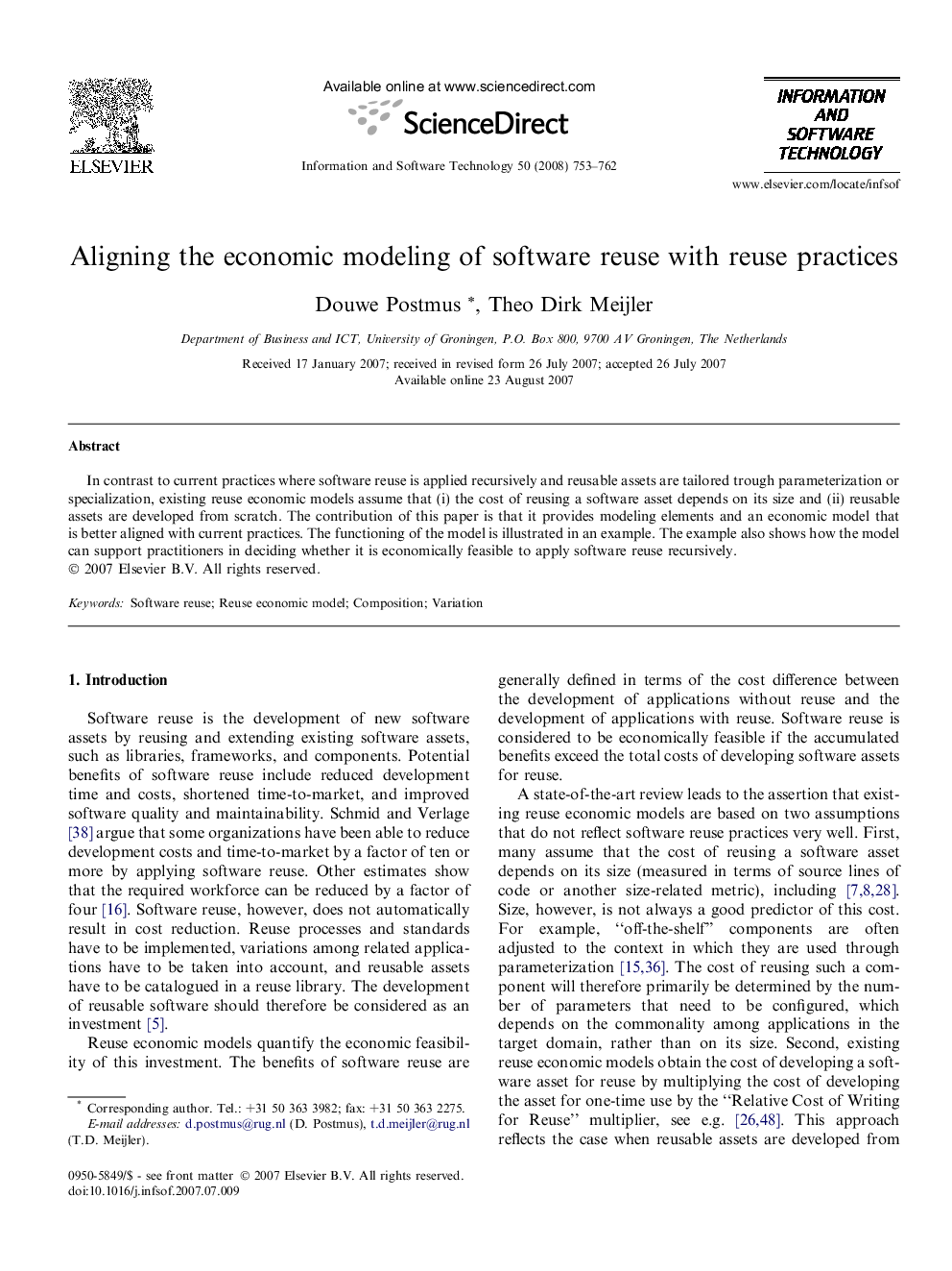 Aligning the economic modeling of software reuse with reuse practices