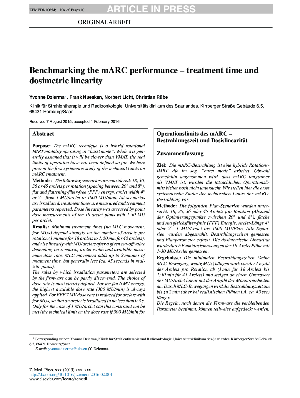 Benchmarking the mARC performance - treatment time and dosimetric linearity