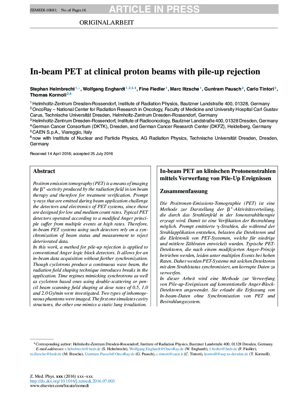 In-beam PET at clinical proton beams with pile-up rejection