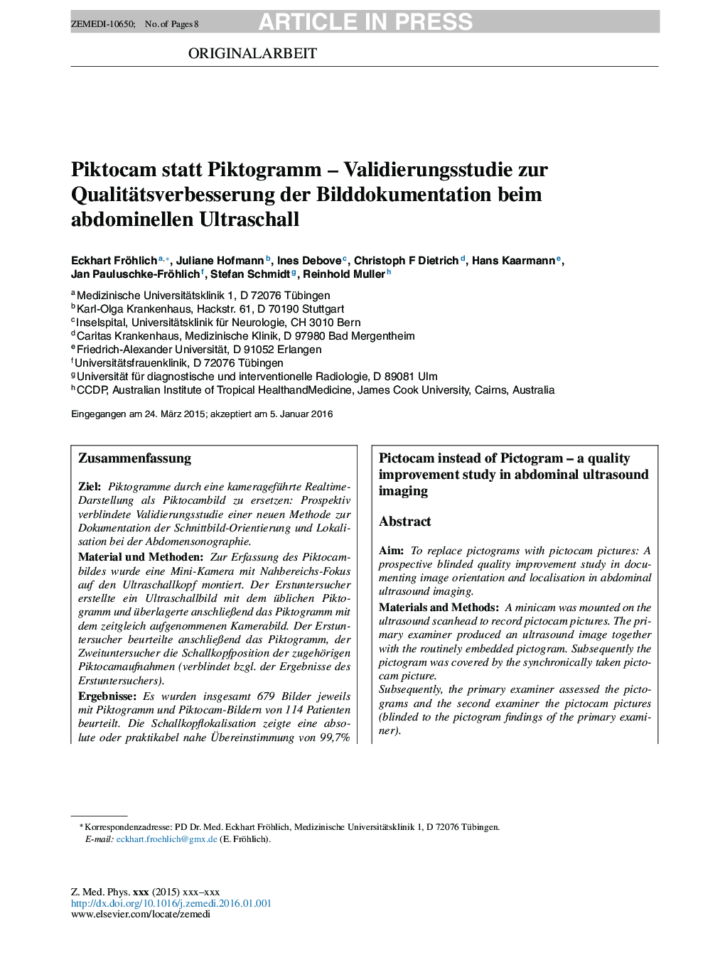 Piktocam statt Piktogramm - Validierungsstudie zur Qualitätsverbesserung der Bilddokumentation beim abdominellen Ultraschall