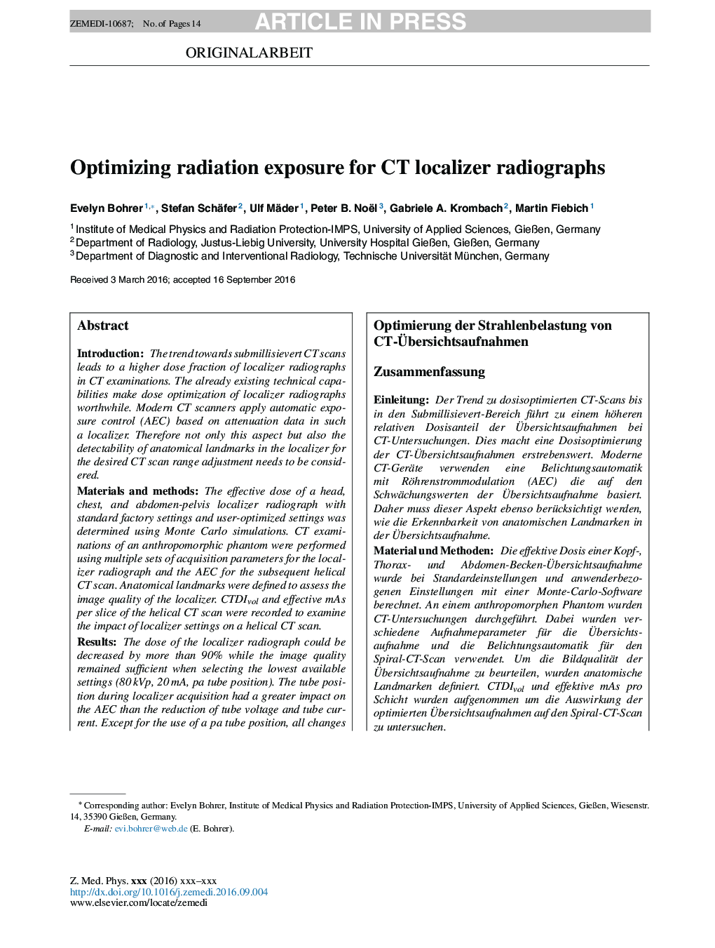 Optimizing radiation exposure for CT localizer radiographs