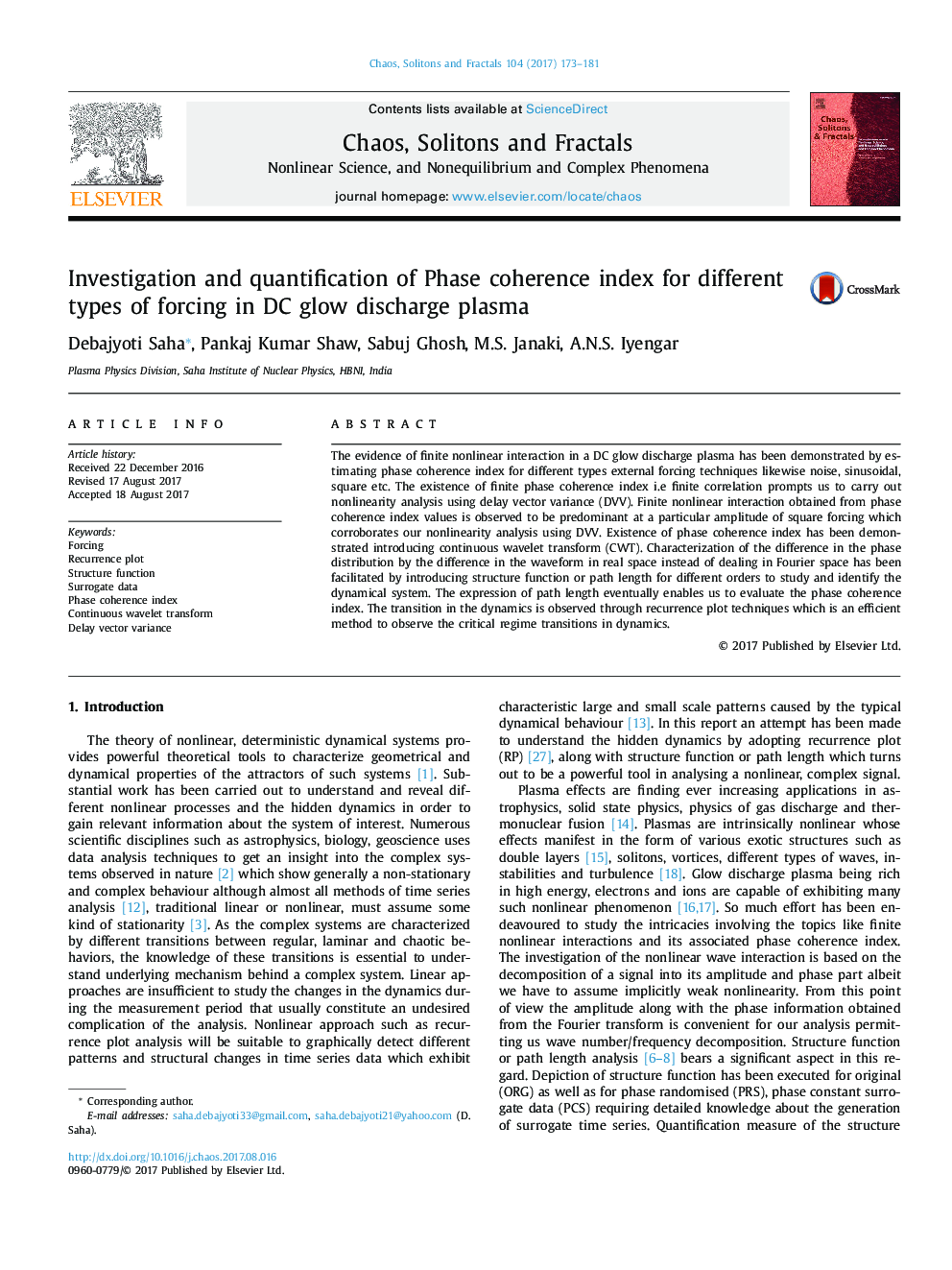 Investigation and quantification of Phase coherence index for different types of forcing in DC glow discharge plasma