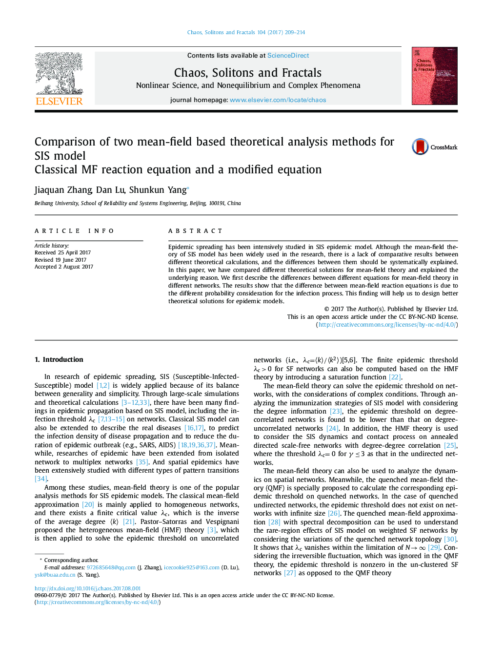 Comparison of two mean-field based theoretical analysis methods for SIS model: Classical MF reaction equation and a modified equation