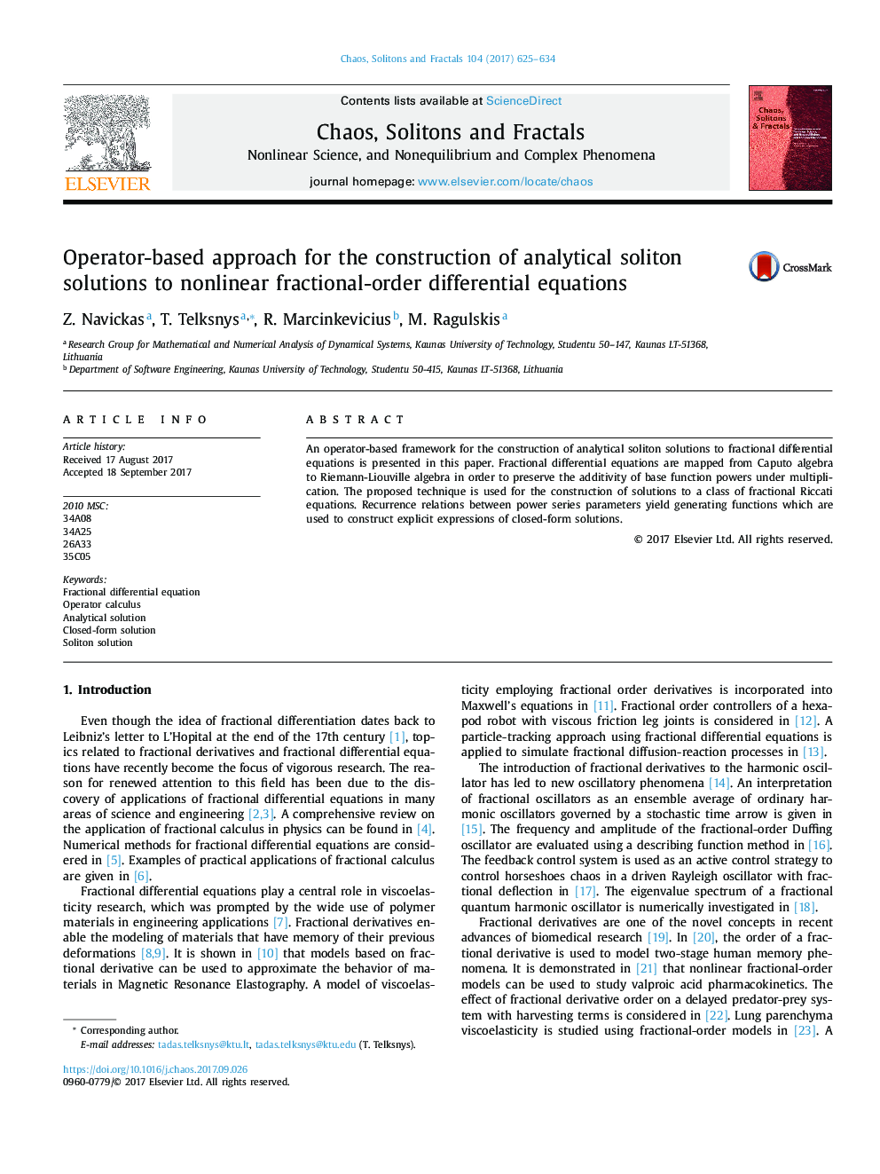 Operator-based approach for the construction of analytical soliton solutions to nonlinear fractional-order differential equations