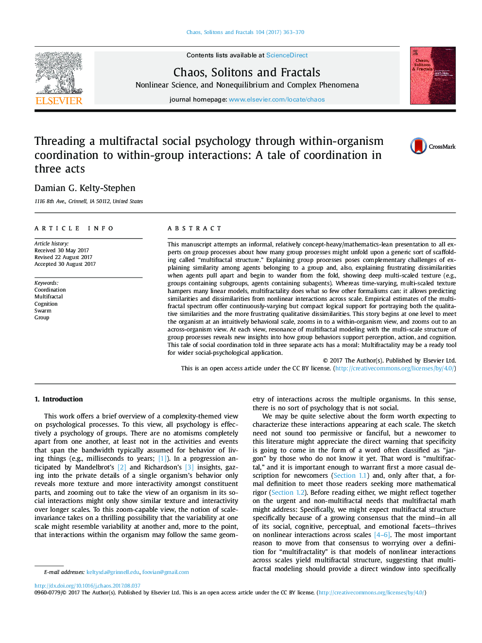 Threading a multifractal social psychology through within-organism coordination to within-group interactions: A tale of coordination in three acts