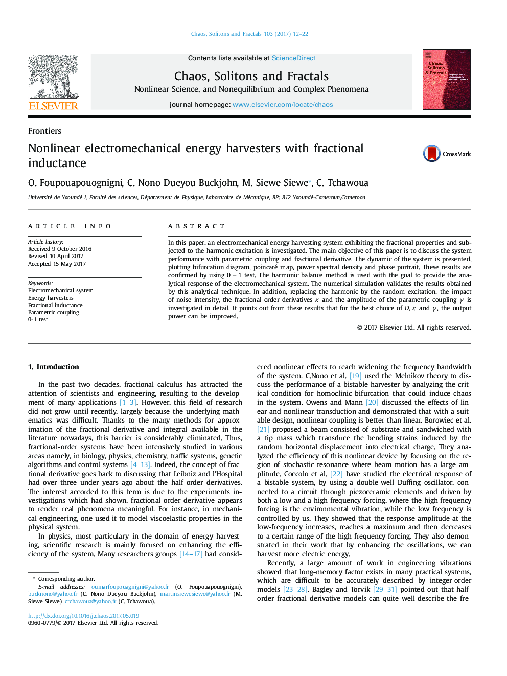 Nonlinear electromechanical energy harvesters with fractional inductance