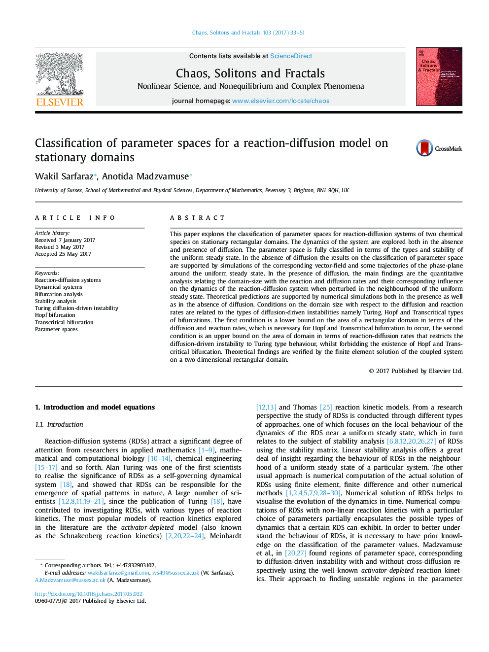 Classification of parameter spaces for a reaction-diffusion model on stationary domains