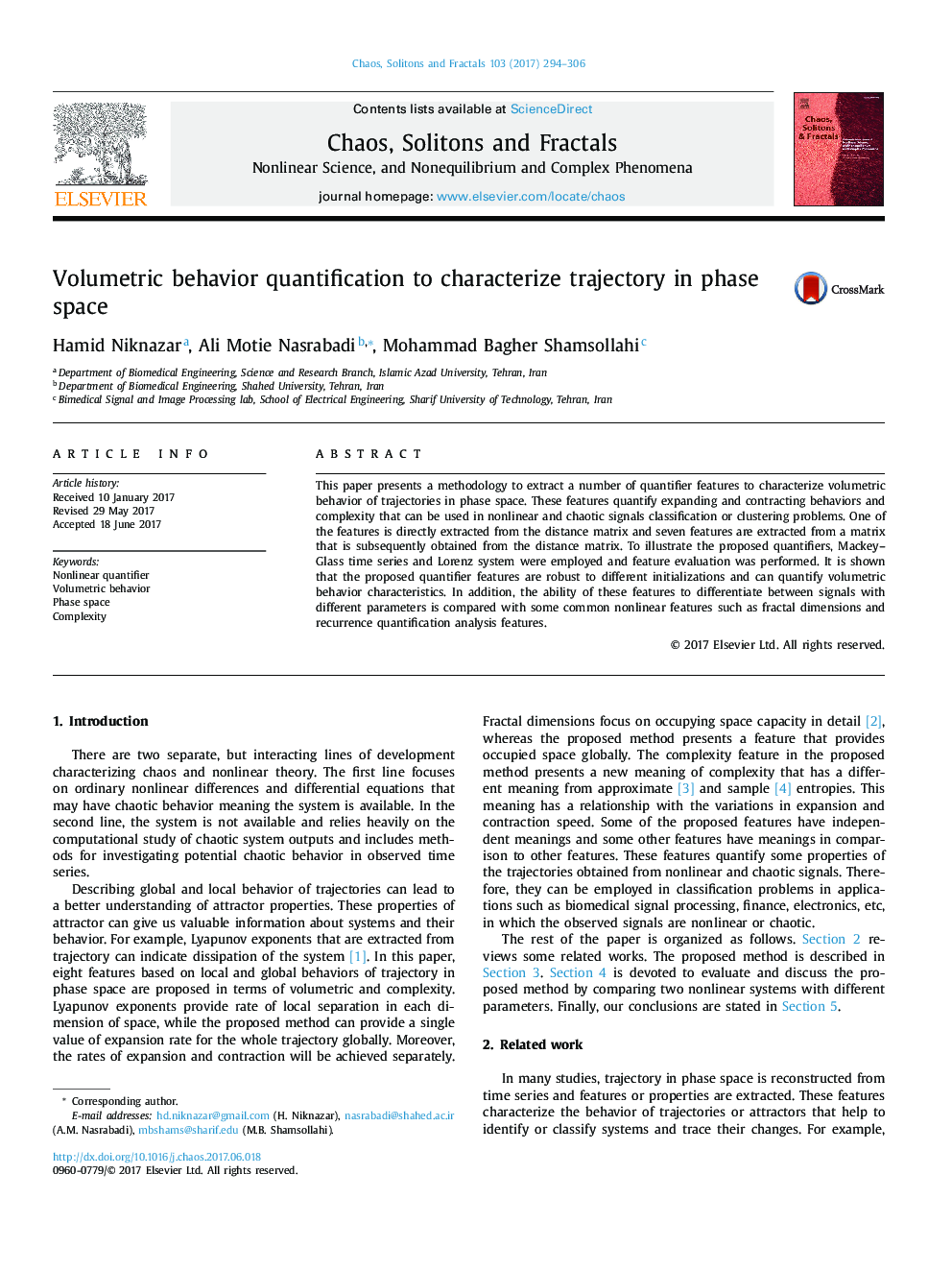 Volumetric behavior quantification to characterize trajectory in phase space