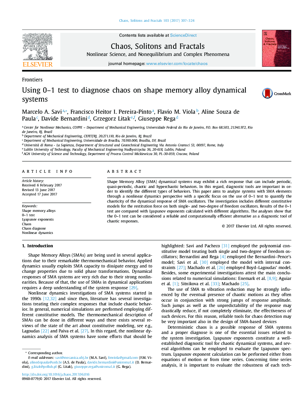 Using 0-1 test to diagnose chaos on shape memory alloy dynamical systems