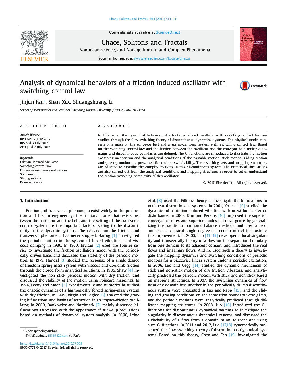 Analysis of dynamical behaviors of a friction-induced oscillator with switching control law