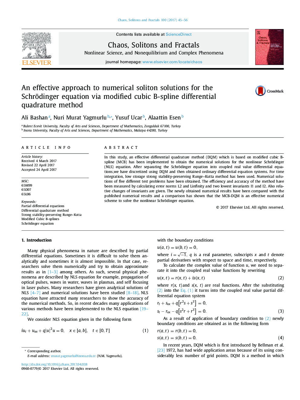 An effective approach to numerical soliton solutions for the Schrödinger equation via modified cubic B-spline differential quadrature method