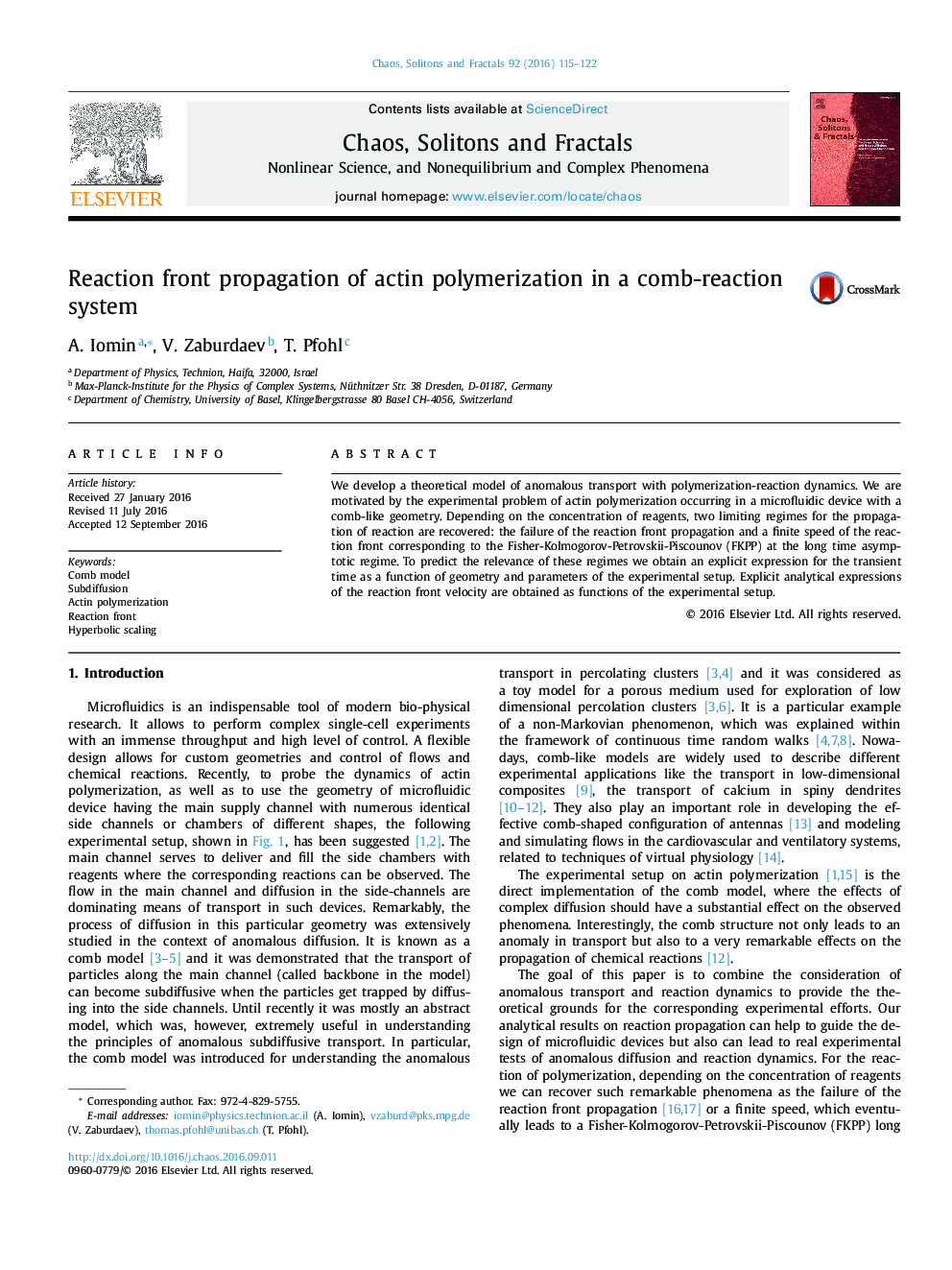 Reaction front propagation of actin polymerization in a comb-reaction system