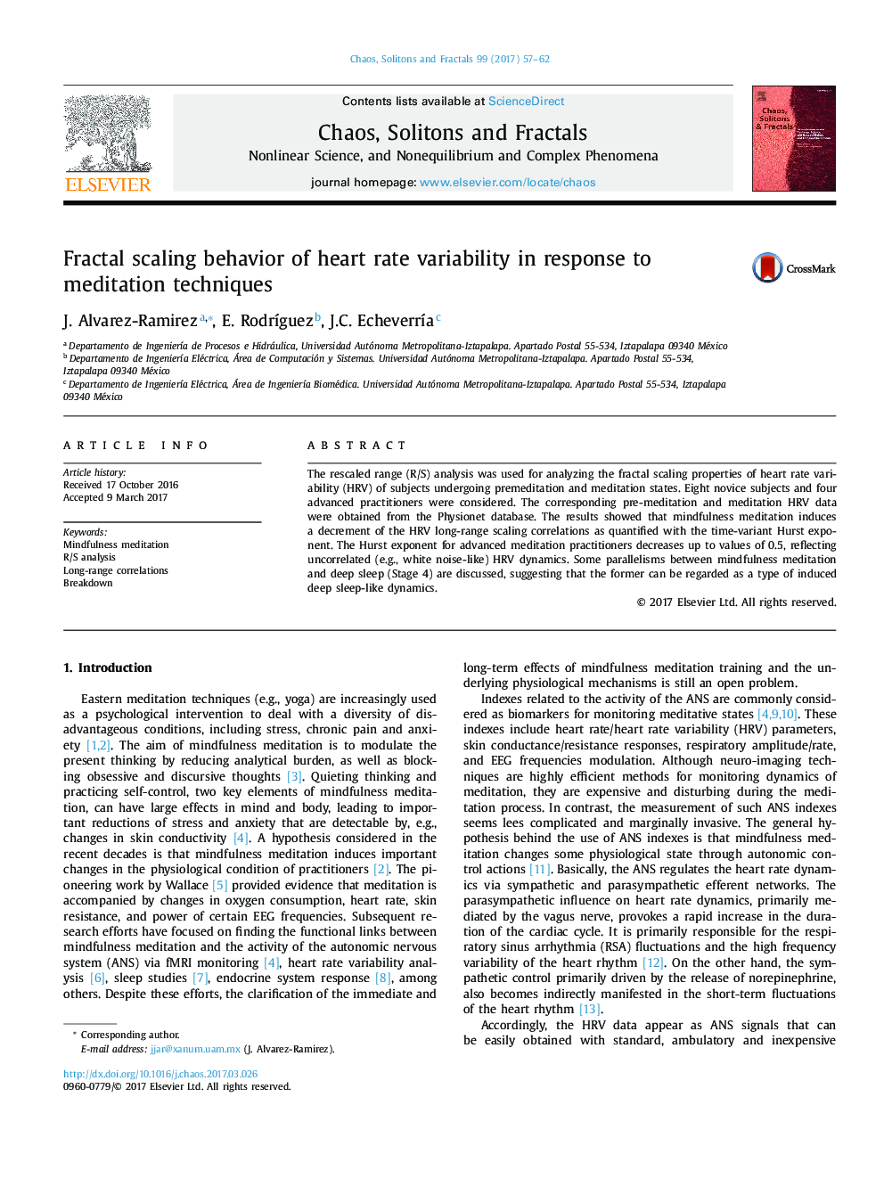 Fractal scaling behavior of heart rate variability in response to meditation techniques