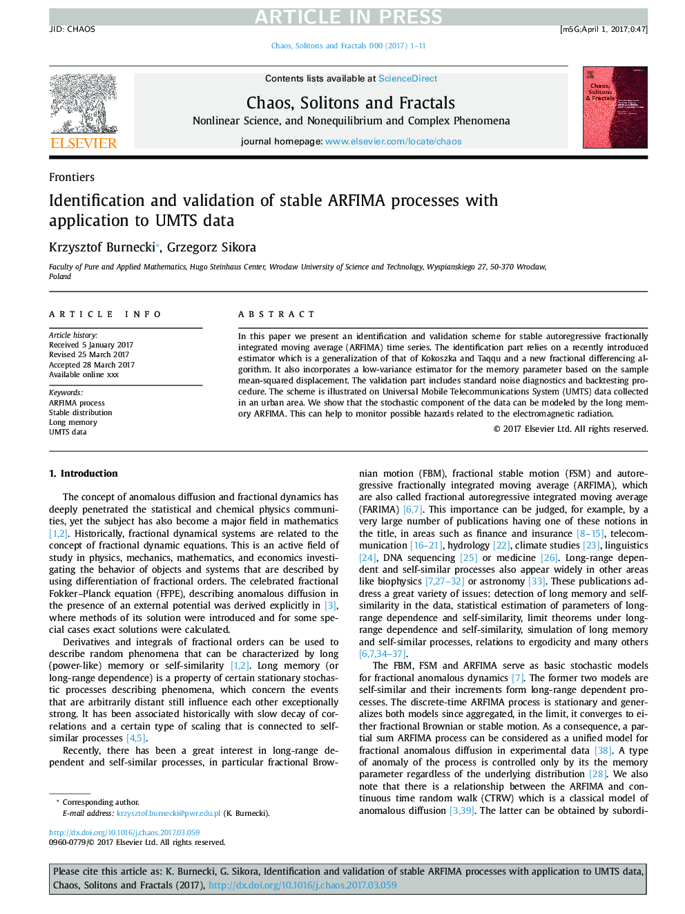 Identification and validation of stable ARFIMA processes with application to UMTS data