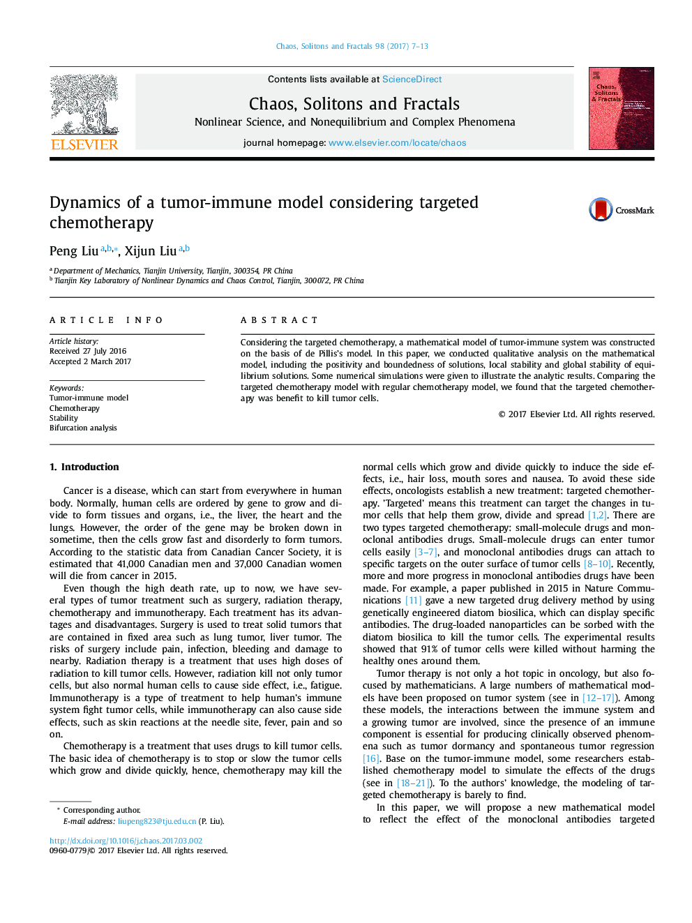 Dynamics of a tumor-immune model considering targeted chemotherapy