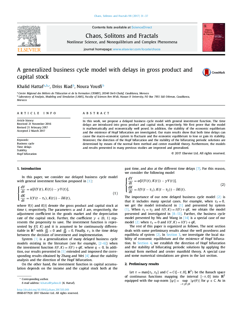 A generalized business cycle model with delays in gross product and capital stock