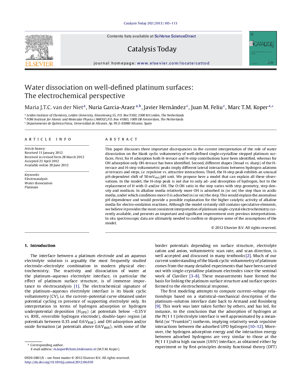 Water dissociation on well-defined platinum surfaces: The electrochemical perspective