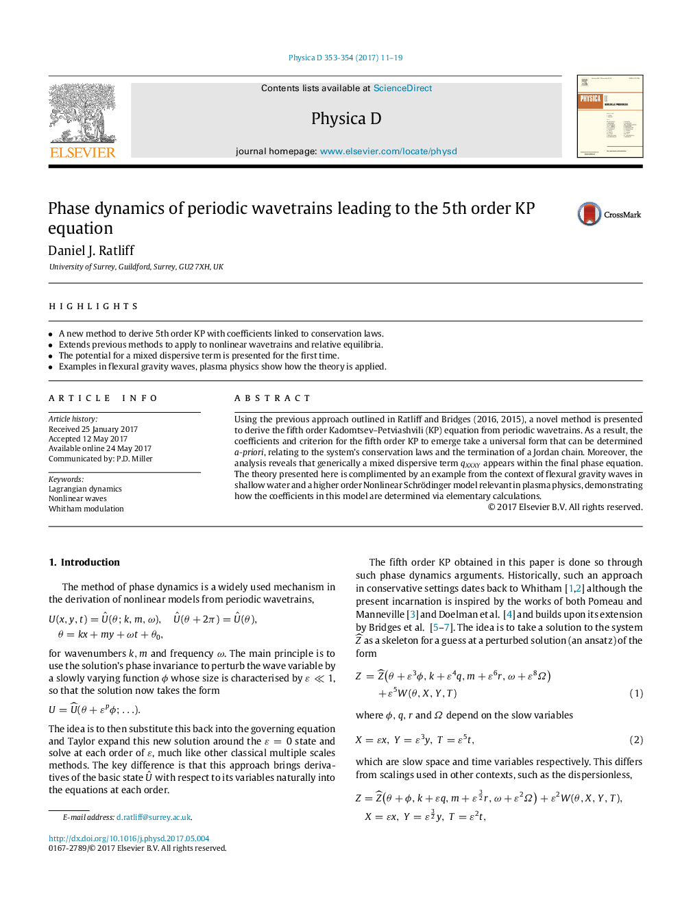 Phase dynamics of periodic wavetrains leading to the 5th order KP equation