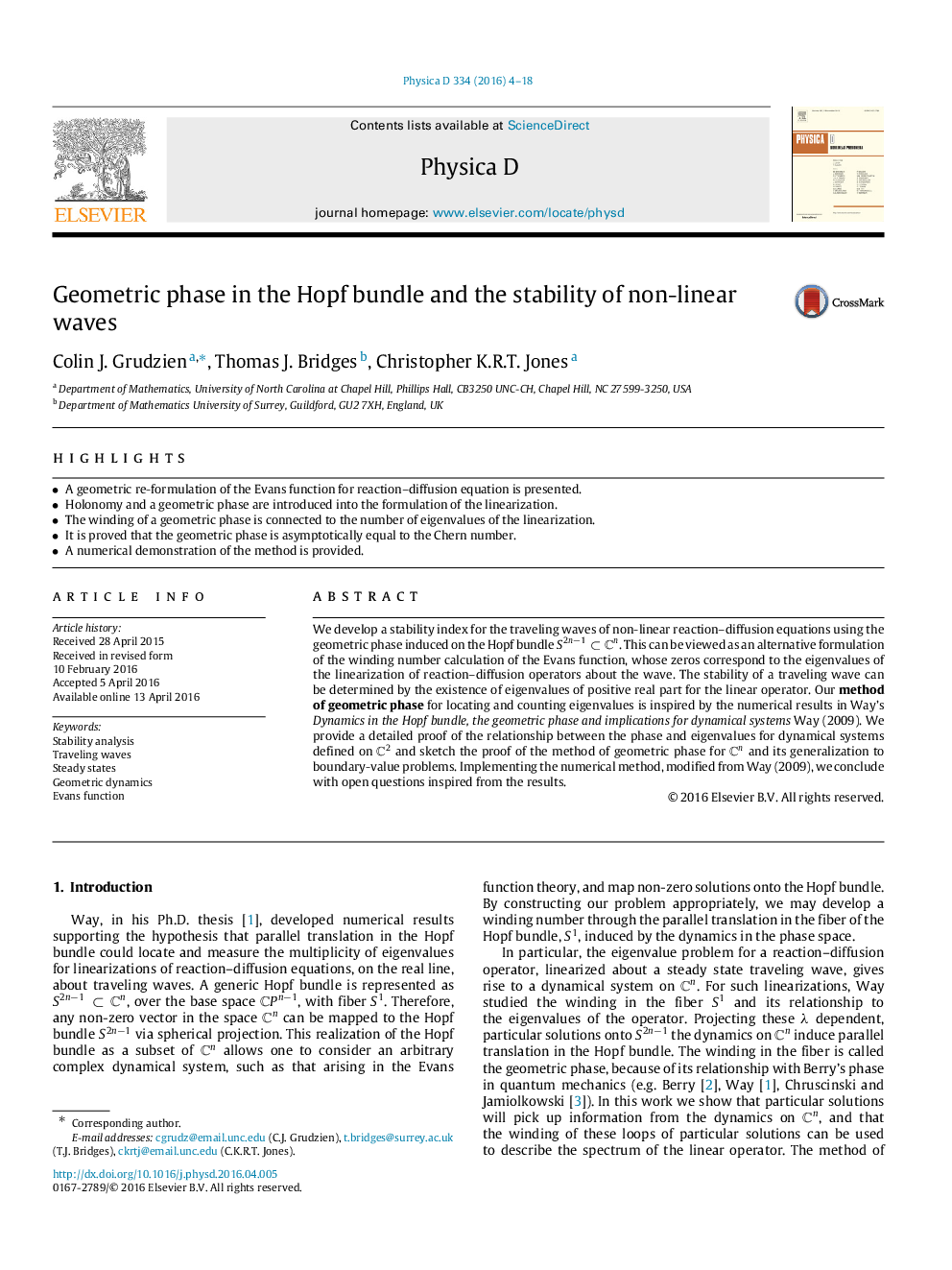 Geometric phase in the Hopf bundle and the stability of non-linear waves