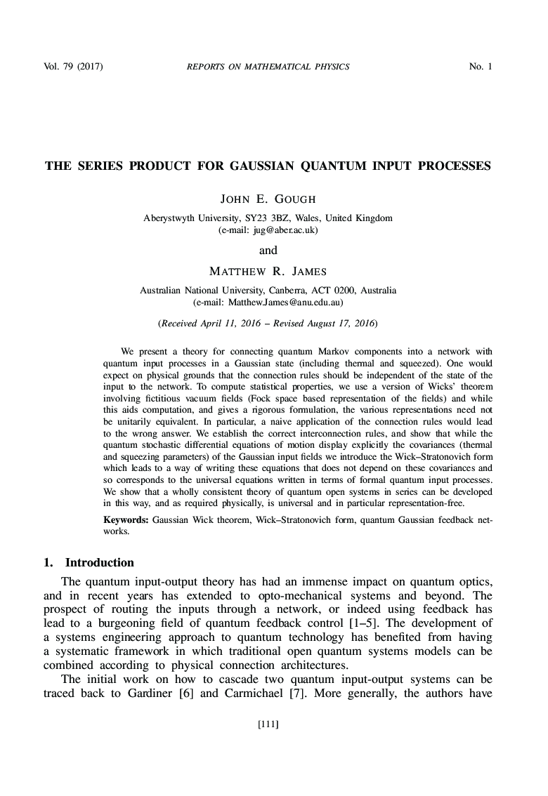 The series product for gaussian quantum input processes