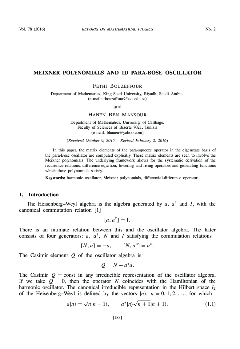 Meixner Polynomials and ID Para-Bose Oscillator