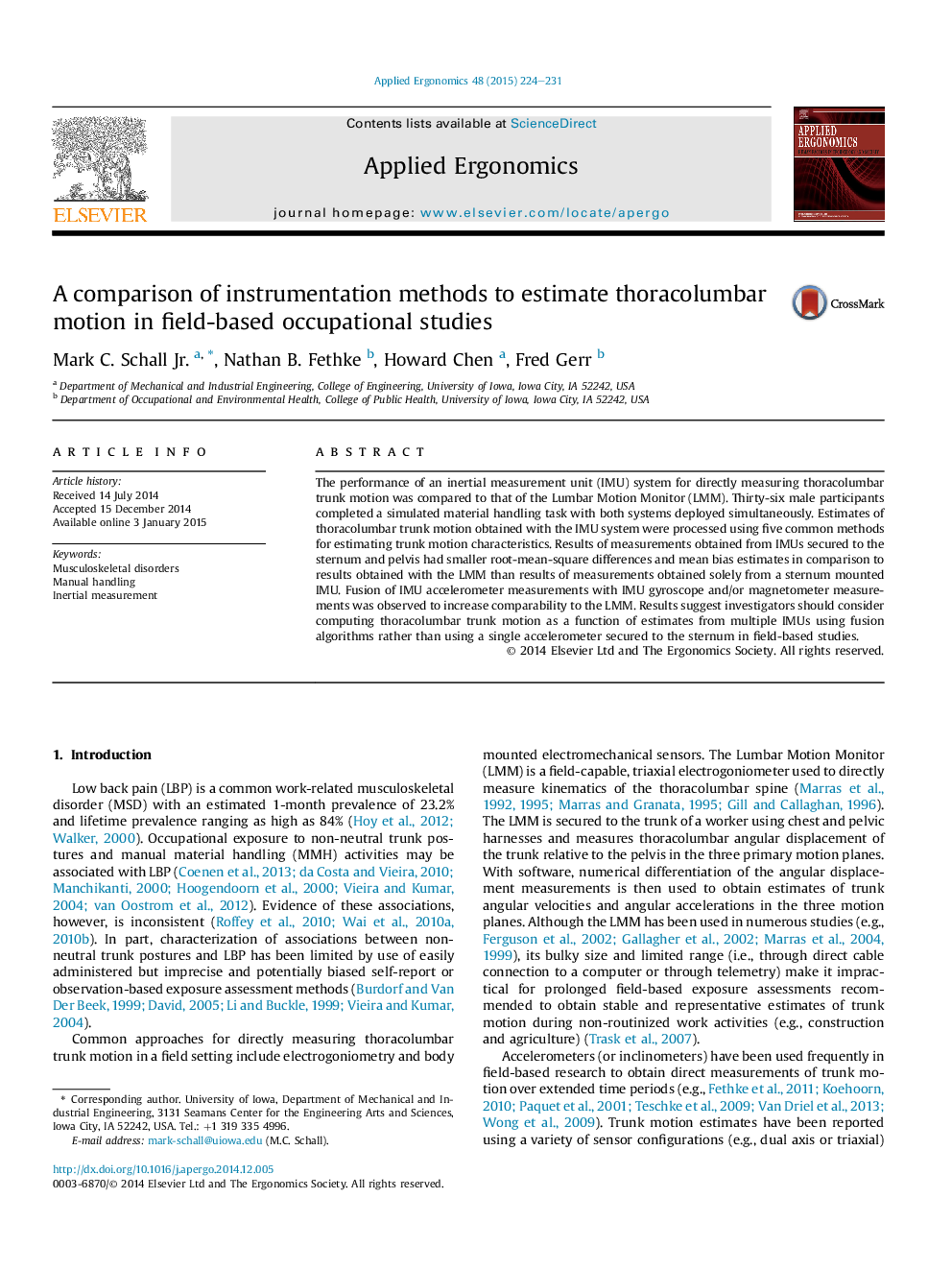 A comparison of instrumentation methods to estimate thoracolumbar motion in field-based occupational studies