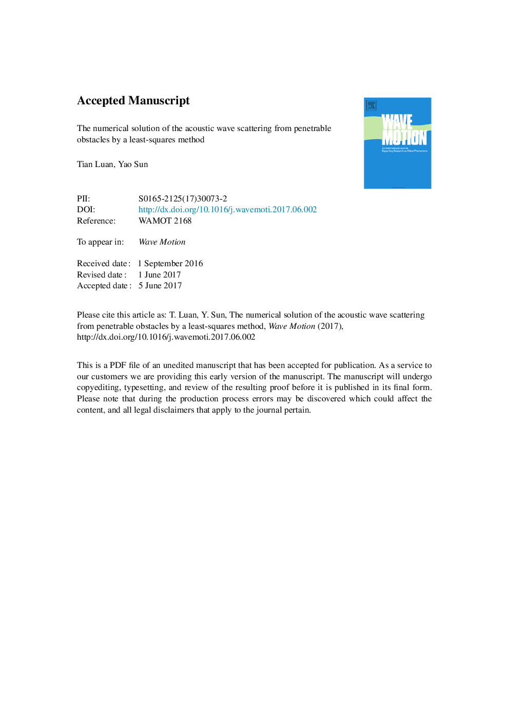 The numerical solution of the acoustic wave scattering from penetrable obstacles by a least-squares method