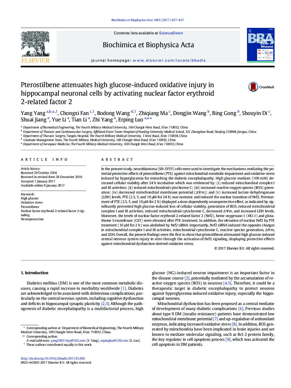 Pterostilbene attenuates high glucose-induced oxidative injury in hippocampal neuronal cells by activating nuclear factor erythroid 2-related factor 2