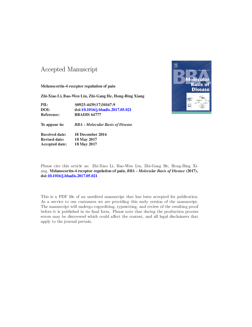 Melanocortin-4 receptor regulation of pain