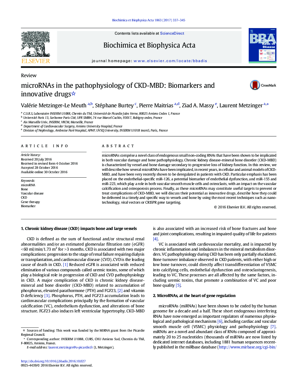 microRNAs in the pathophysiology of CKD-MBD: Biomarkers and innovative drugs