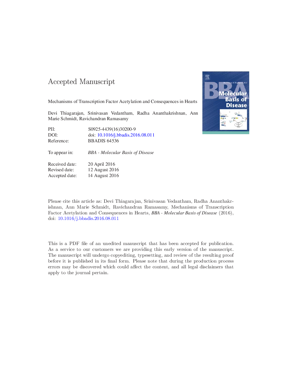 Mechanisms of transcription factor acetylation and consequences in hearts