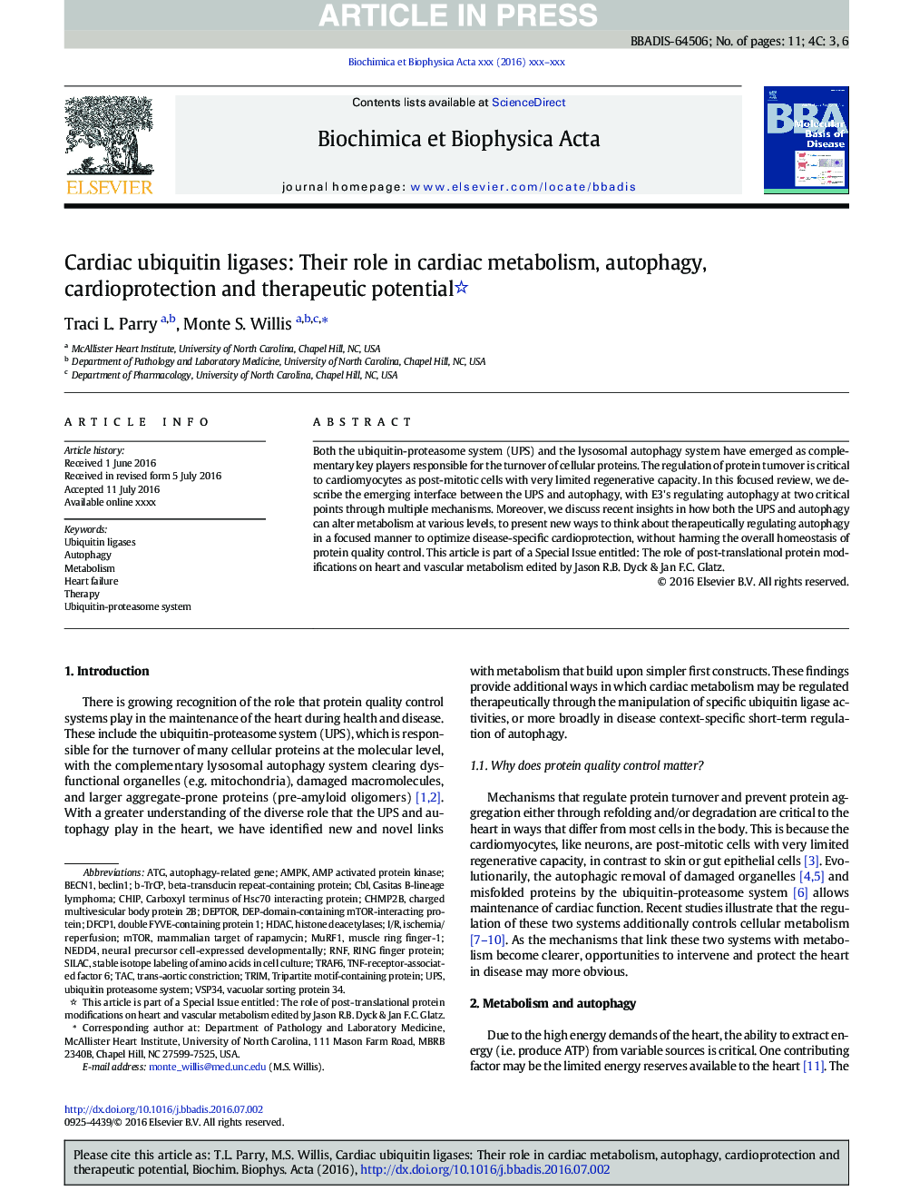 Cardiac ubiquitin ligases: Their role in cardiac metabolism, autophagy, cardioprotection and therapeutic potential