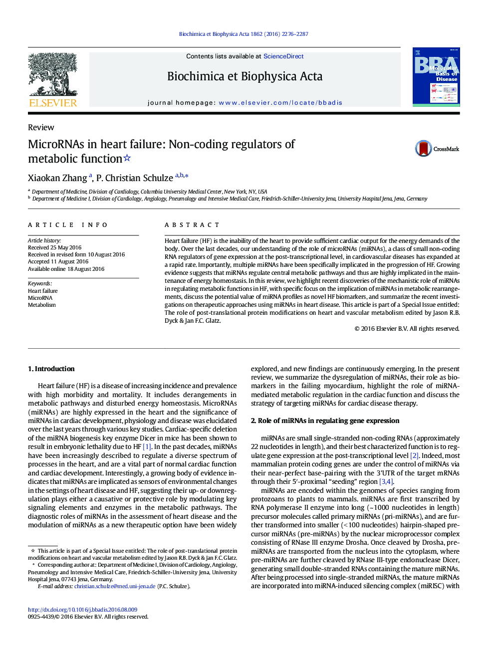 MicroRNAs in heart failure: Non-coding regulators of metabolic function