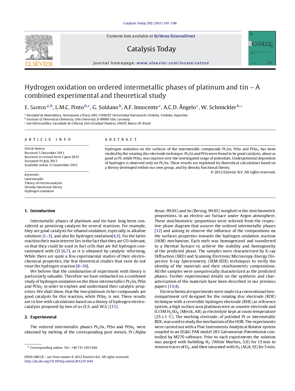 Hydrogen oxidation on ordered intermetallic phases of platinum and tin – A combined experimental and theoretical study