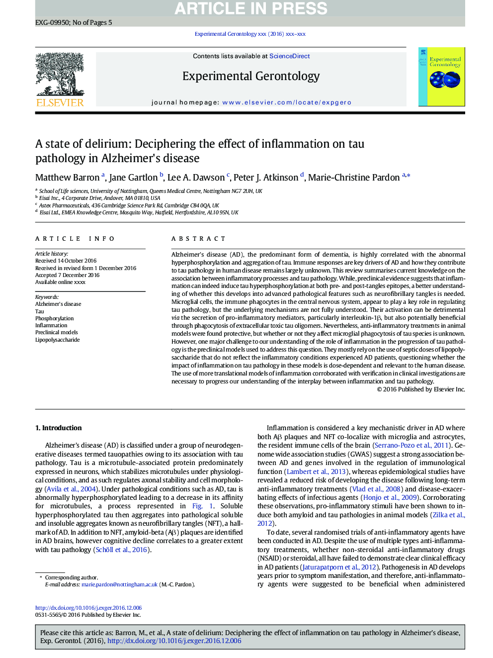 A state of delirium: Deciphering the effect of inflammation on tau pathology in Alzheimer's disease