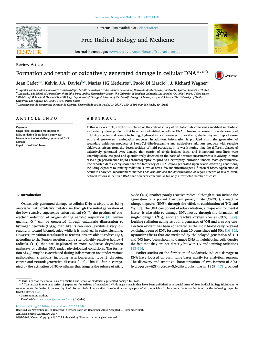 Review ArticleFormation and repair of oxidatively generated damage in cellular DNA