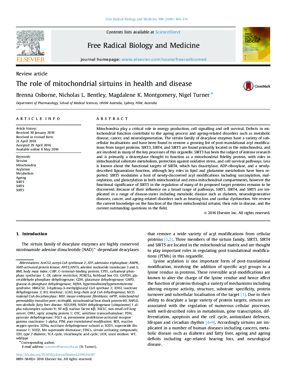 The role of mitochondrial sirtuins in health and disease