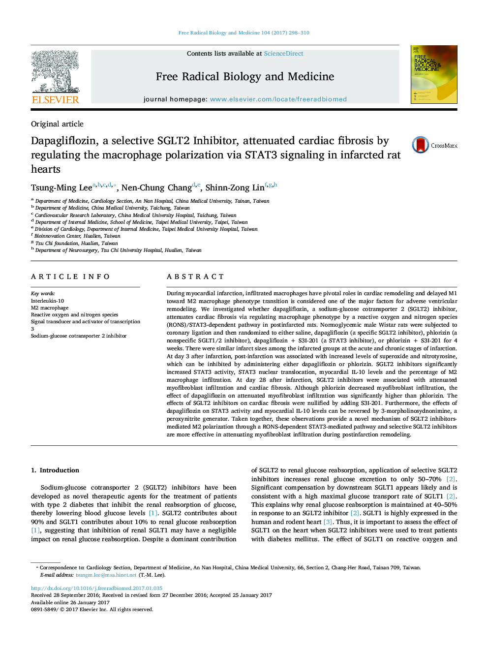 Dapagliflozin, a selective SGLT2 Inhibitor, attenuated cardiac fibrosis by regulating the macrophage polarization via STAT3 signaling in infarcted rat hearts